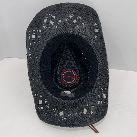 Vamuss Straw Cowboy Hat W/Vegan Leather Band & Beads, Shapeable Brim 57CM - Picture 8 of 11